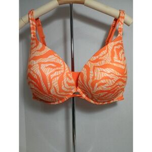 Cacique Boost Plunge Bra 44DD Orange White Tiger Print Underwire Padded A83532